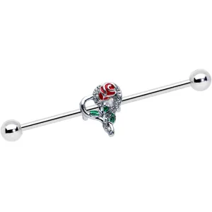 14 Gauge Clear Gem Rose Heart Valentines Day Industrial Barbell 38mm