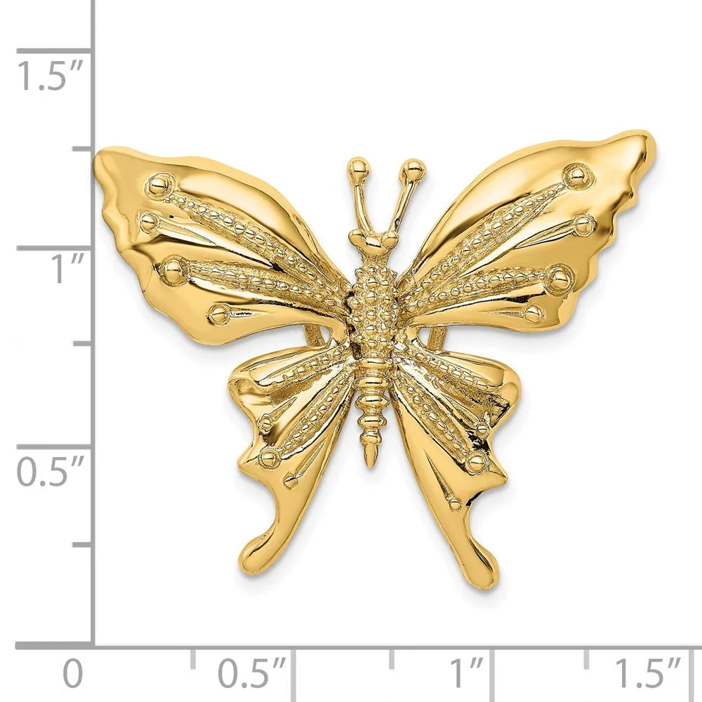 14k Polished and Beaded Butterfly Slide Charm