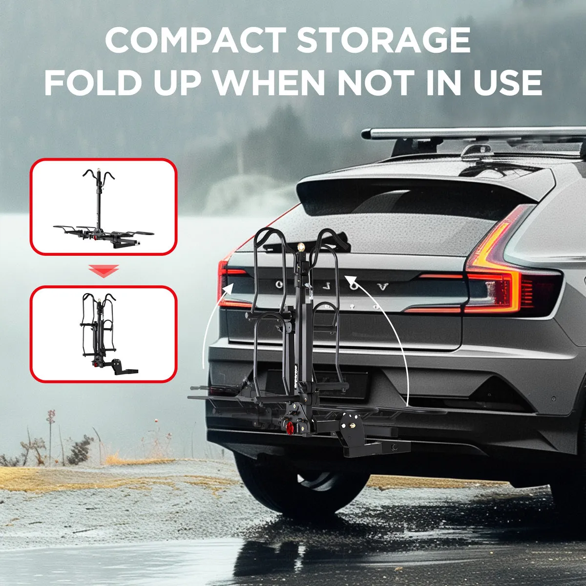 2-Bike Hitch Rack with Bike Lock, Foldable