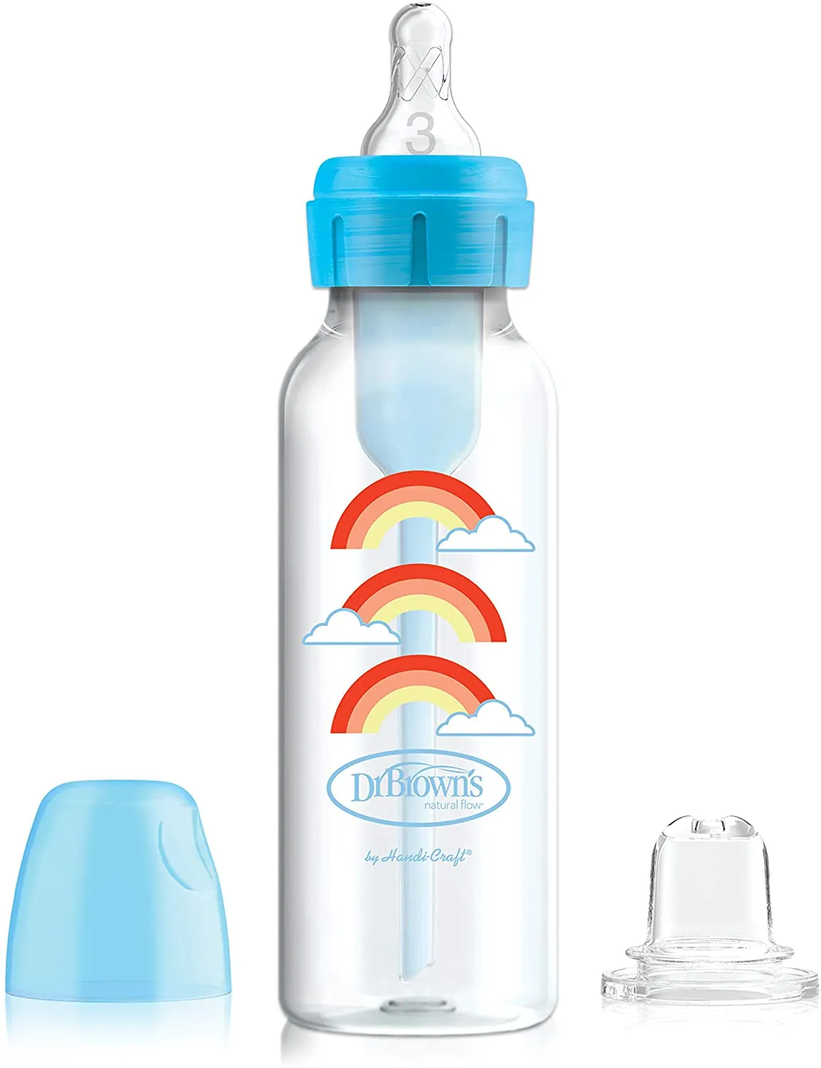 [2-Pack] Dr Brown's 8 oz/250 ml PP Narrow-Neck "Options " Transition Bottle W/ Sippy Spout - Blue