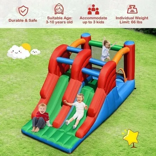 3-in-1 Dual Slides Jumping Castle Bouncer without Blower - Color: Multicolor