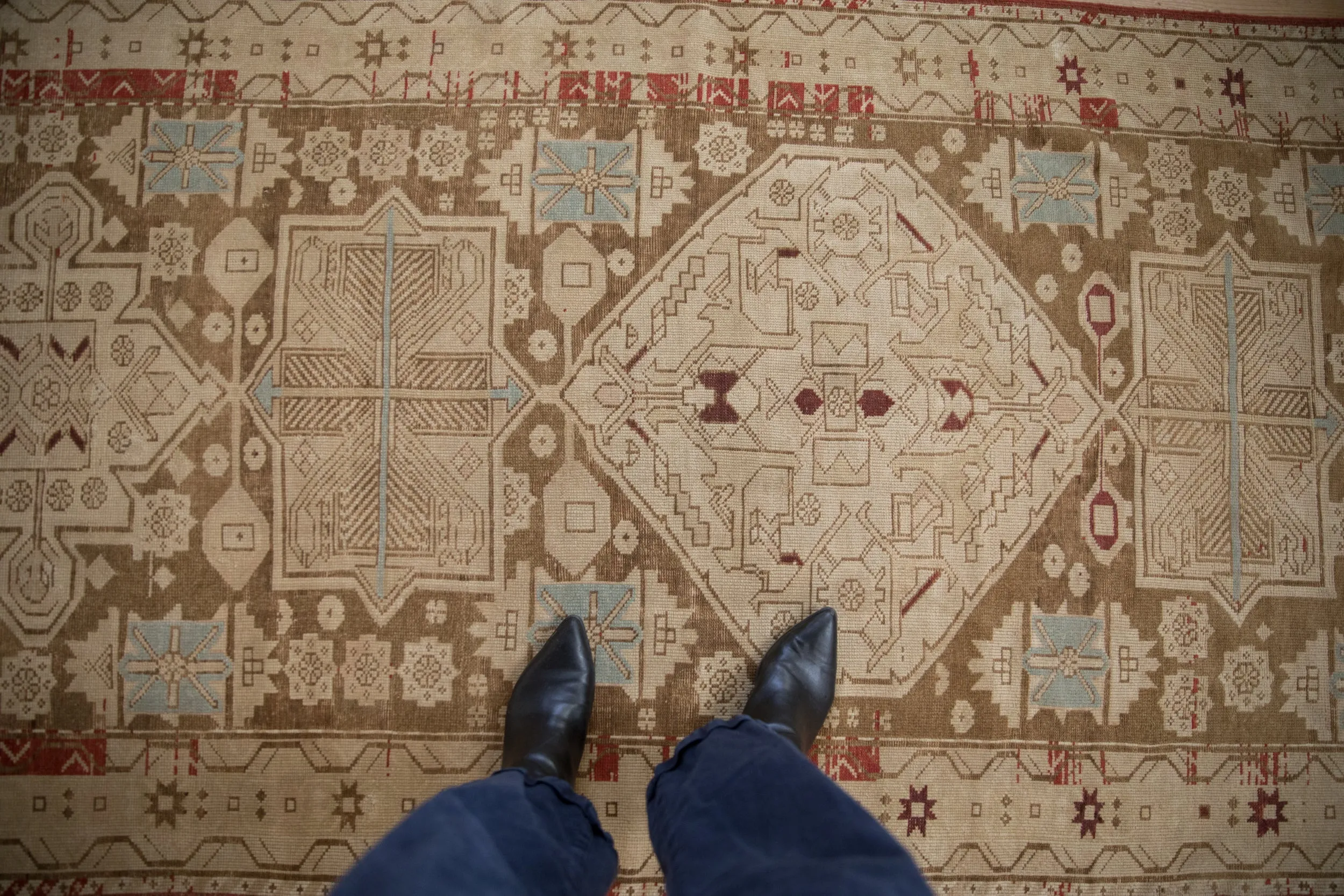 4x9.5 Antique Distressed Caucasian Rug Runner