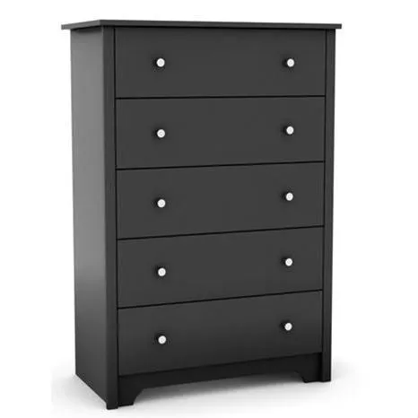 5-Drawer Bedroom Chest in Black Wood Finish and Nickle Finish Knobs
