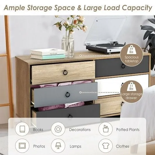 6 Drawers Double Dresser Accent Storage Tower for Bedroom Hallway Entryway - Col