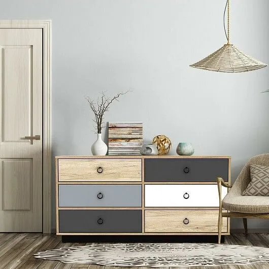6 Drawers Double Dresser Accent Storage Tower for Bedroom Hallway Entryway - Col