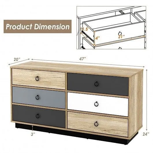 6 Drawers Double Dresser Accent Storage Tower for Bedroom Hallway Entryway - Col