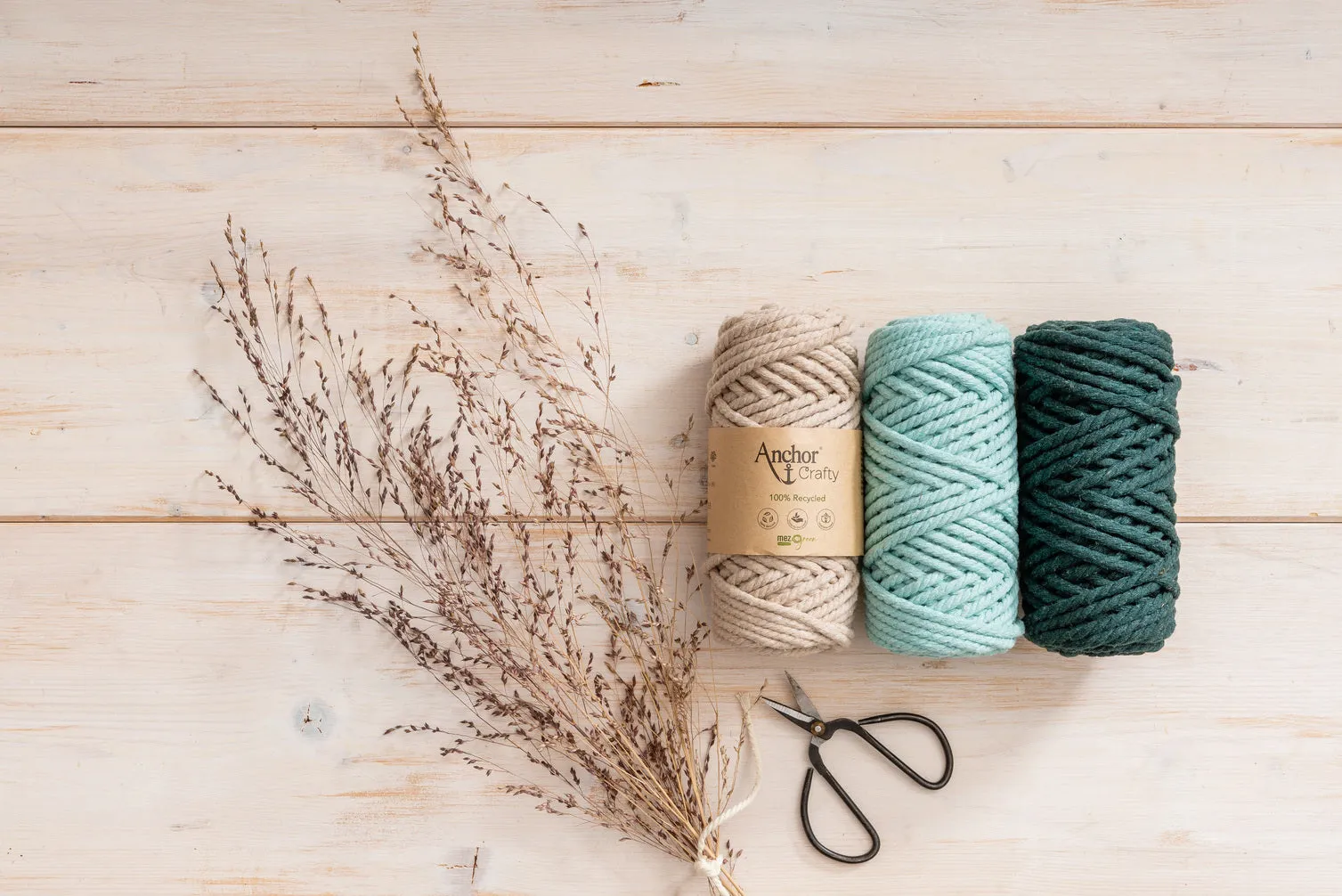 Anchor 3mm 250g 100% Recycled Soft 3-Ply Twisted Eco-Friendly Yarn - Knitting Crocheting Crafts - Various Colours