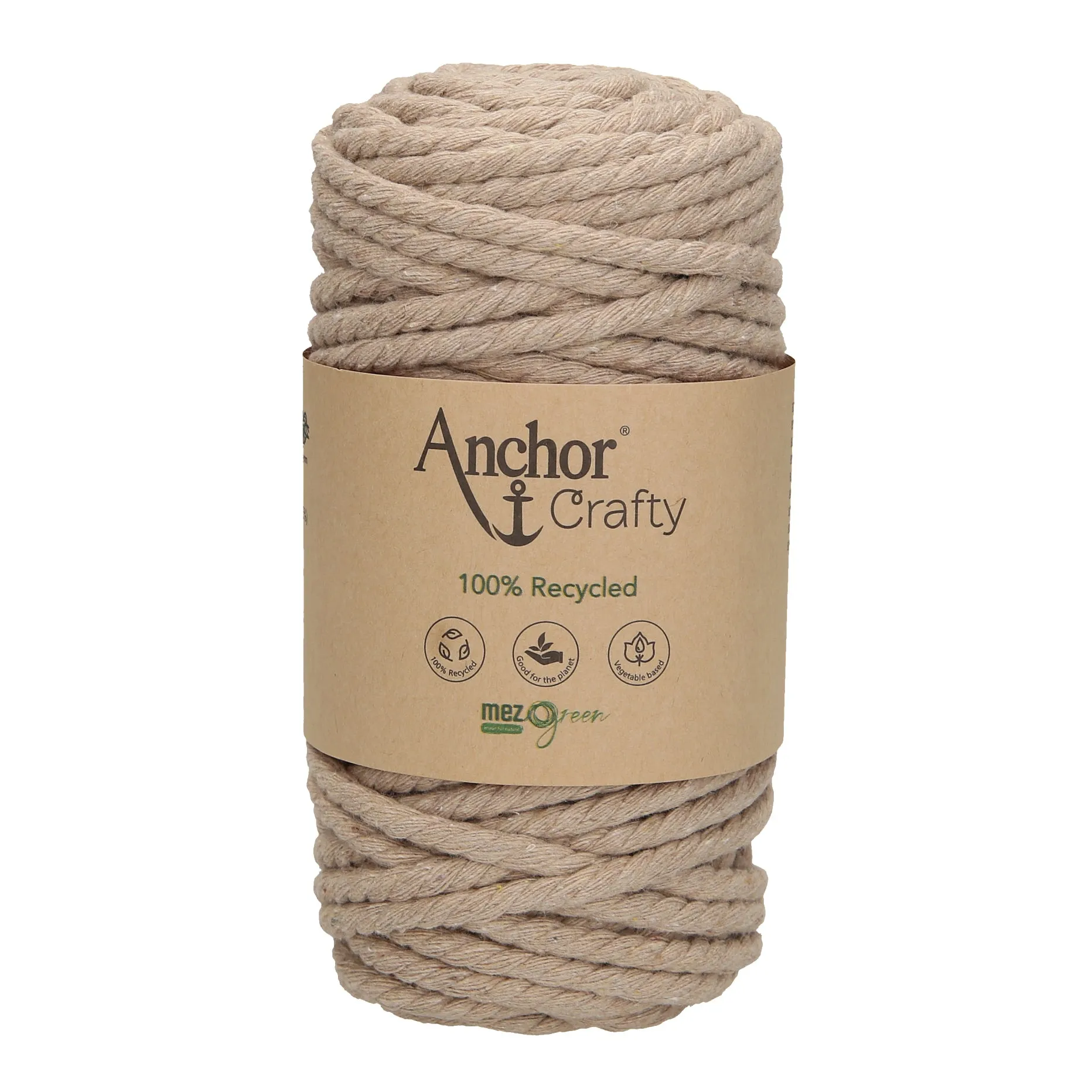 Anchor 5mm 250g 100% Recycled Soft 3-Ply Twisted Eco-Friendly Yarn - Knitting Crocheting Crafts - Various Colours