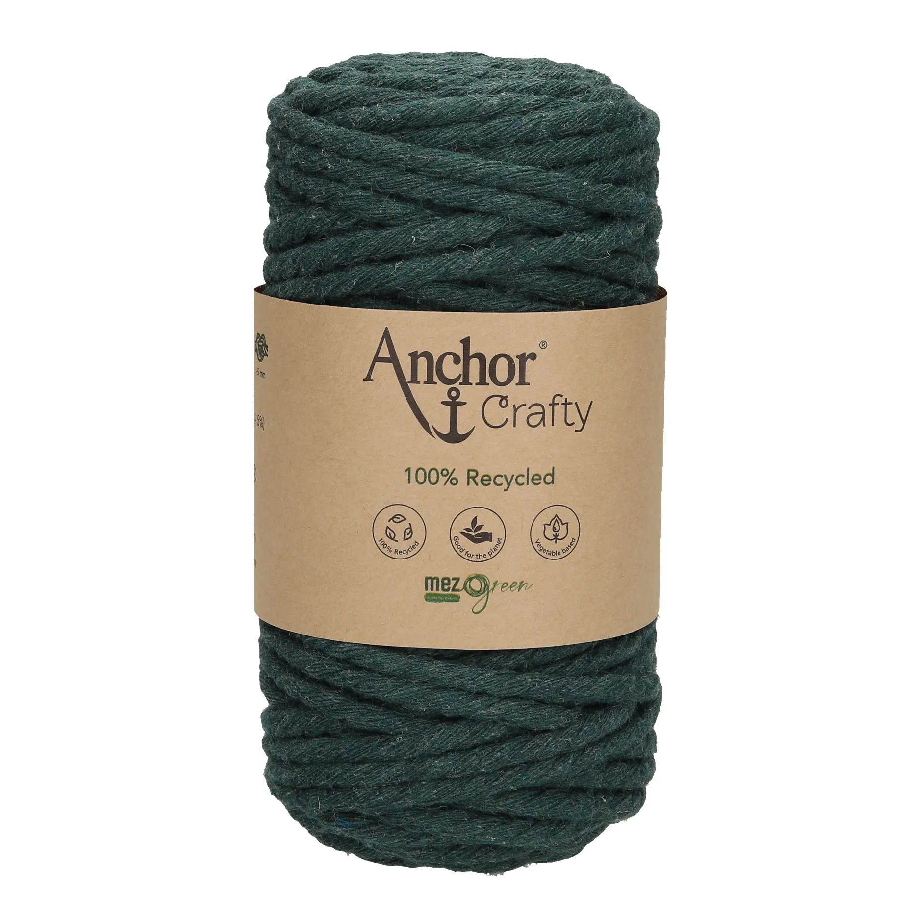 Anchor 5mm 250g 100% Recycled Soft 3-Ply Twisted Eco-Friendly Yarn - Knitting Crocheting Crafts - Various Colours