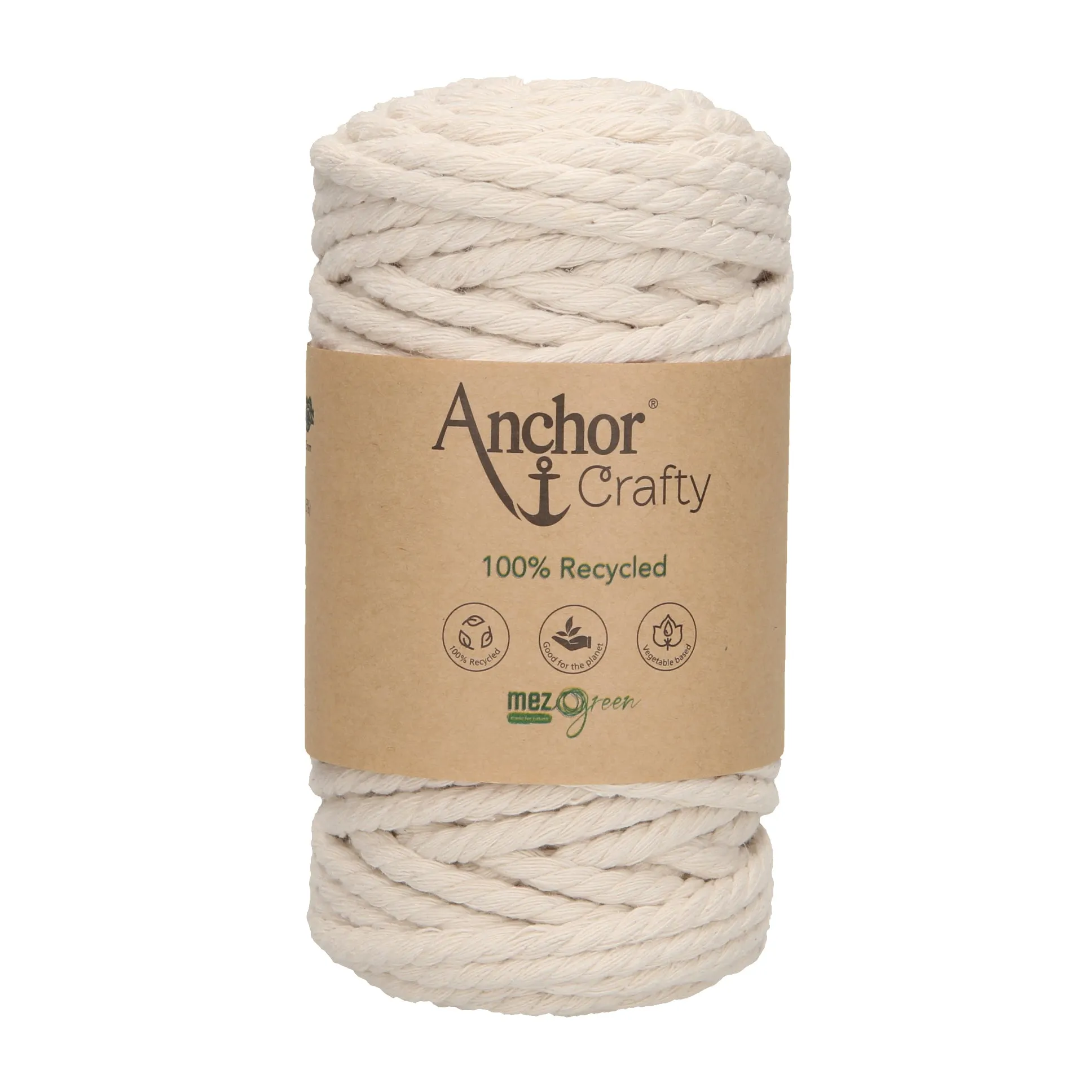 Anchor 5mm 250g 100% Recycled Soft 3-Ply Twisted Eco-Friendly Yarn - Knitting Crocheting Crafts - Various Colours
