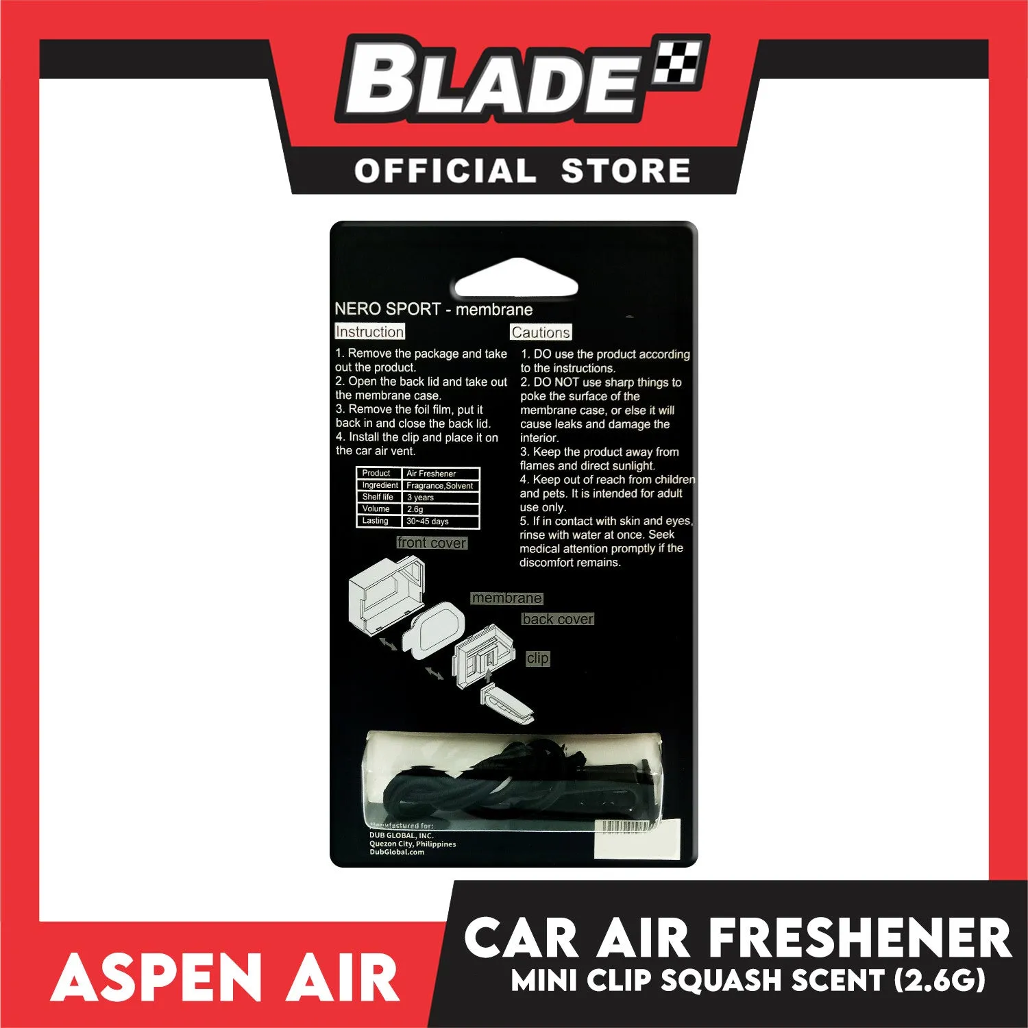 Aspen Air Mini Clip Air Freshener (Squash) 2.6g