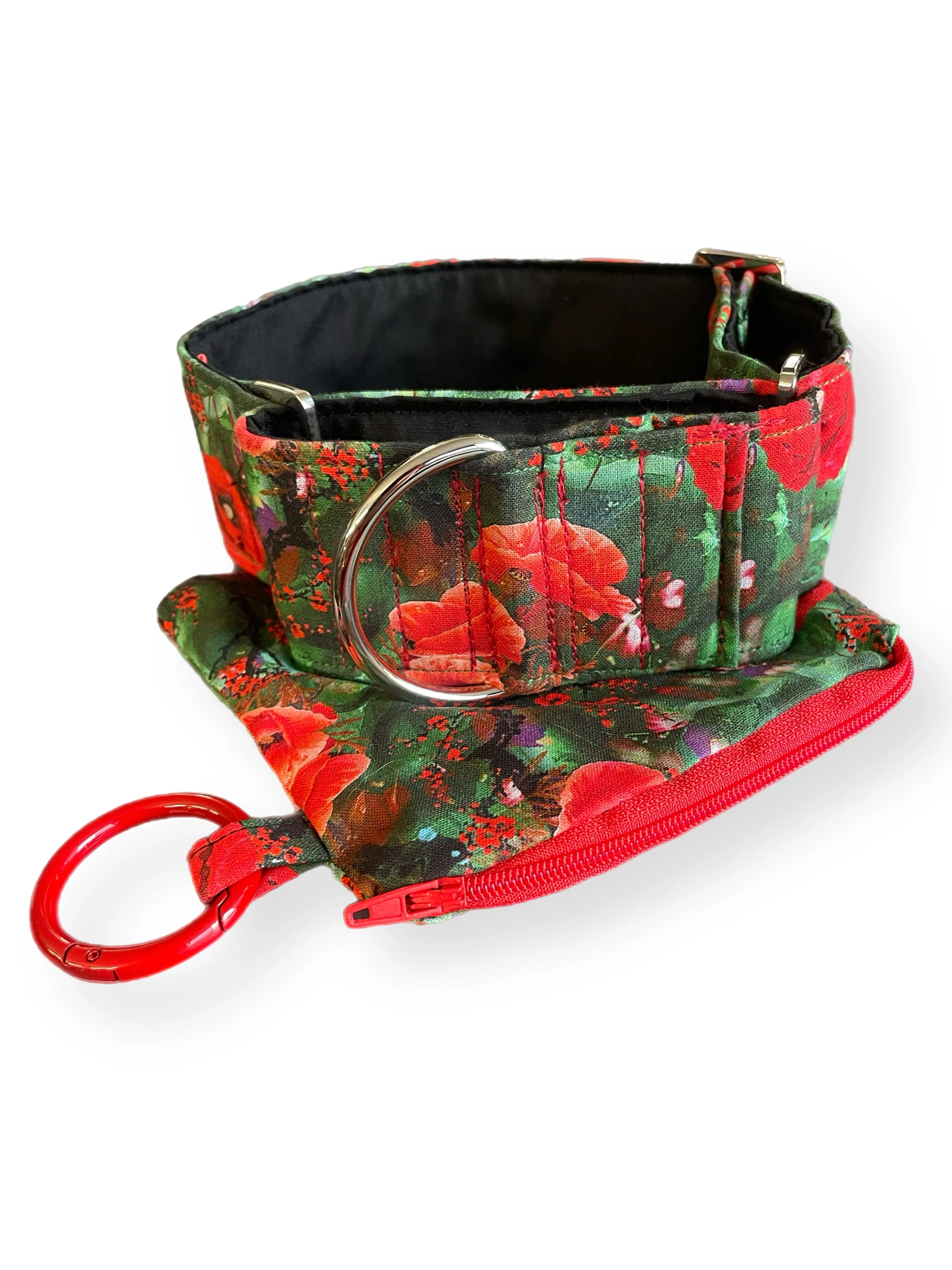 Beautiful red poppies on lush green greyhound Martingale collar cotton covered 50mm & 38mm super soft