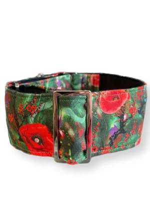 Beautiful red poppies on lush green greyhound Martingale collar cotton covered 50mm & 38mm super soft