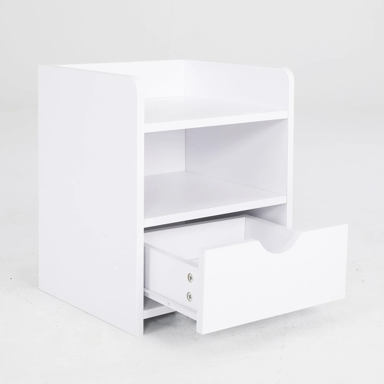 Bedside Table Side Storage Cabinet Nightstand Bedroom 1 Drawer 2 Shelf LARK WHITE