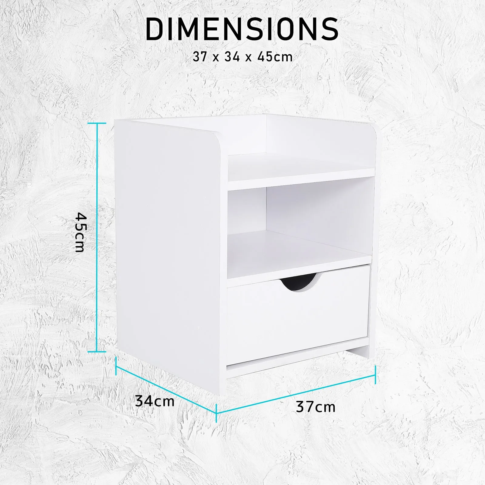 Bedside Table Side Storage Cabinet Nightstand Bedroom 1 Drawer 2 Shelf LARK WHITE