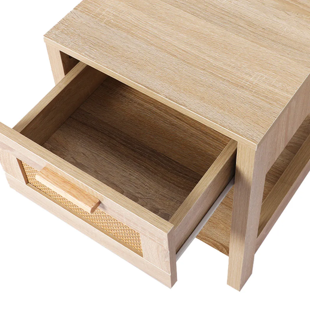 Bedside Tables Rattan Wood Drawers Nightstand Storage Cabinet Bedroom