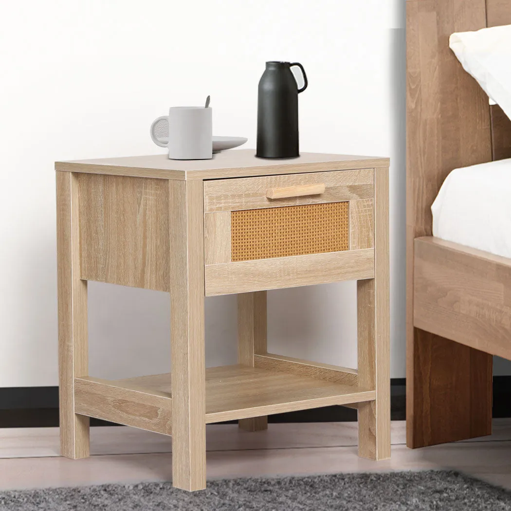 Bedside Tables Rattan Wood Drawers Nightstand Storage Cabinet Bedroom
