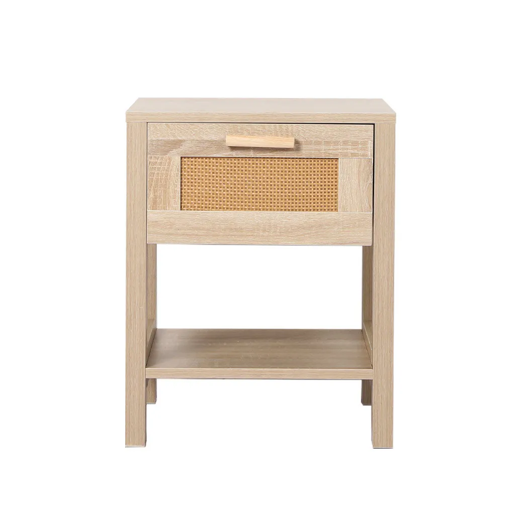 Bedside Tables Rattan Wood Drawers Nightstand Storage Cabinet Bedroom