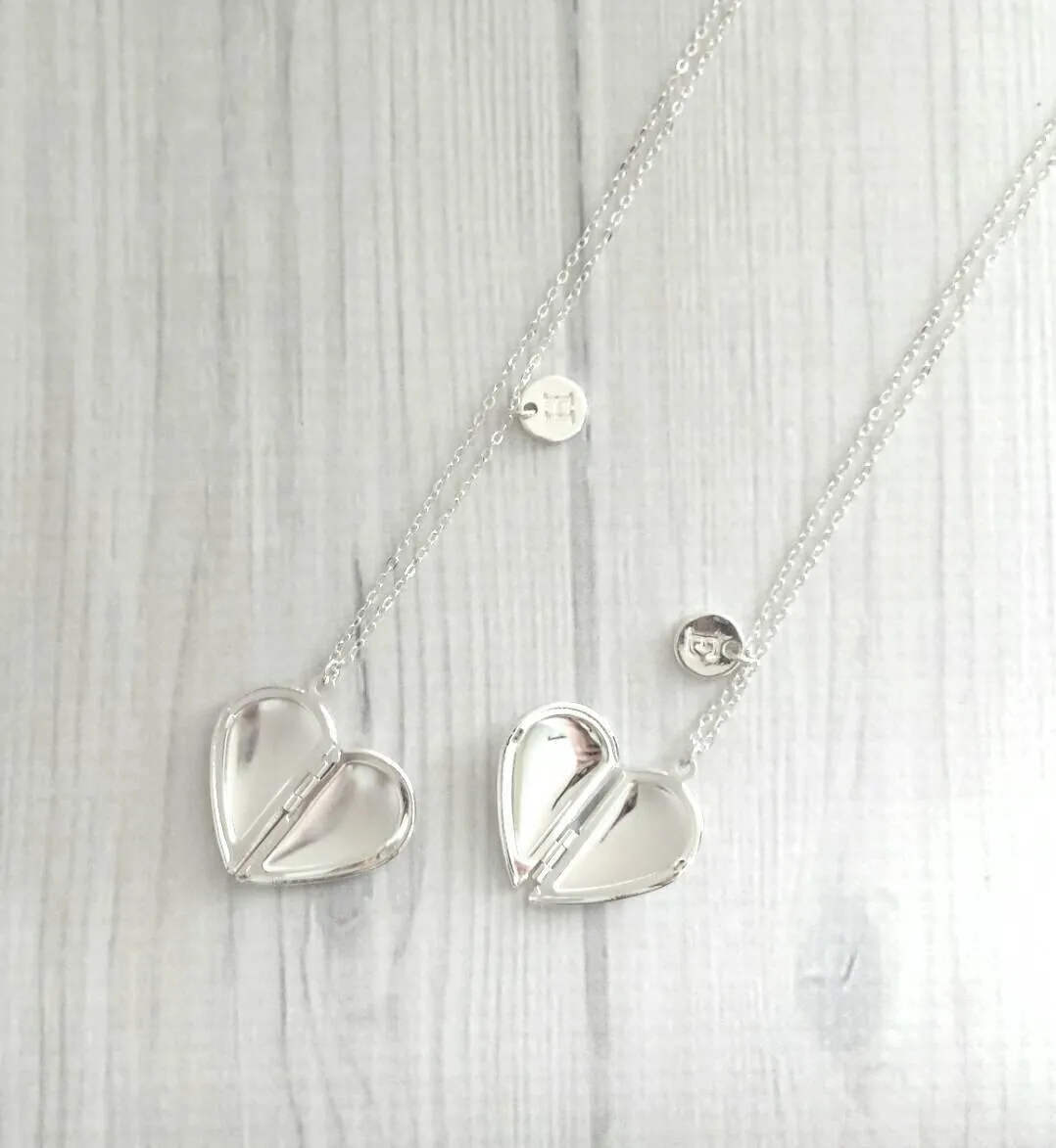 Best Friend Necklace - silver heart locket/quote saying/silver initial letter monogram charm pendant - love gift sister mother daughter