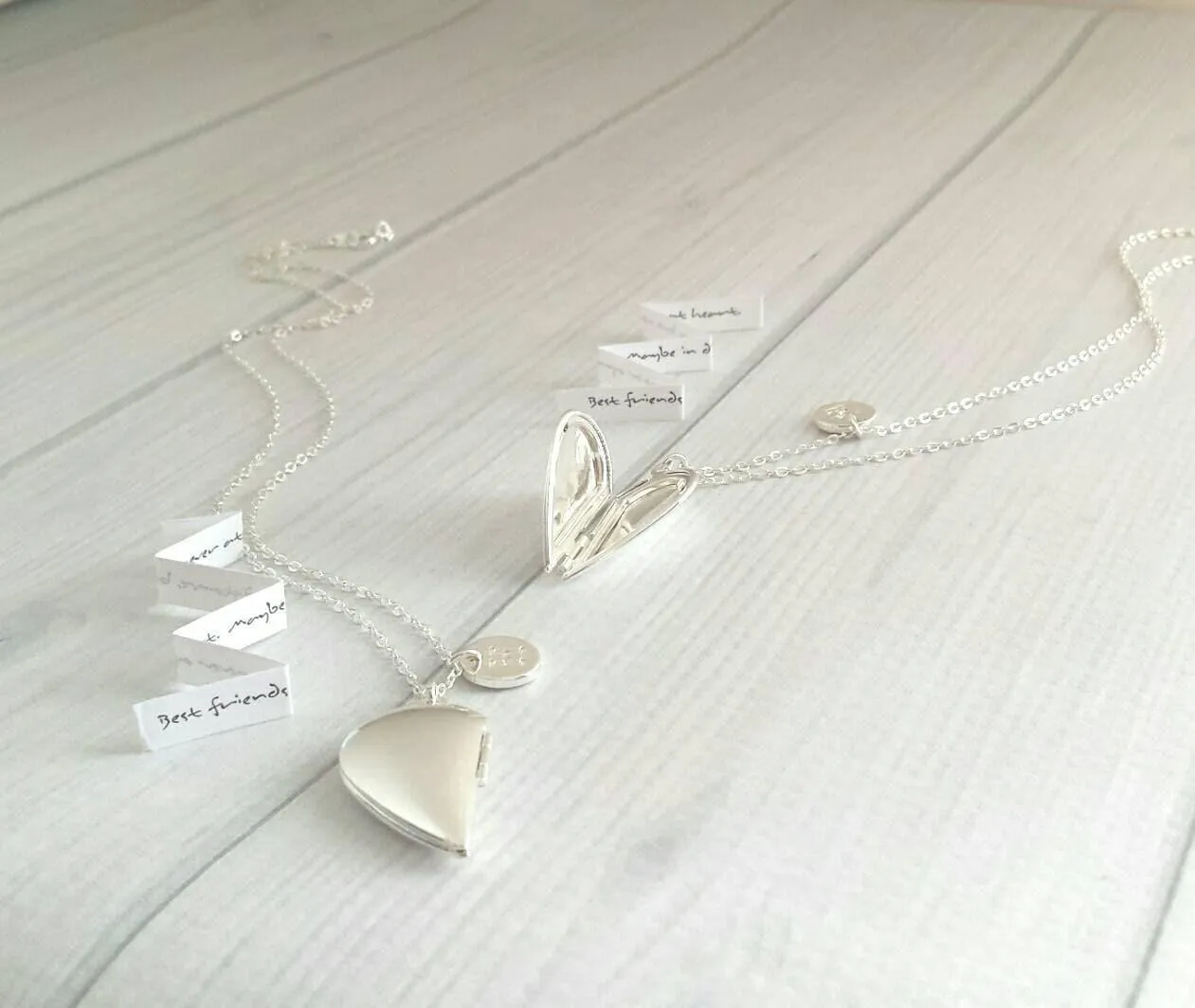 Best Friend Necklace - silver heart locket/quote saying/silver initial letter monogram charm pendant - love gift sister mother daughter