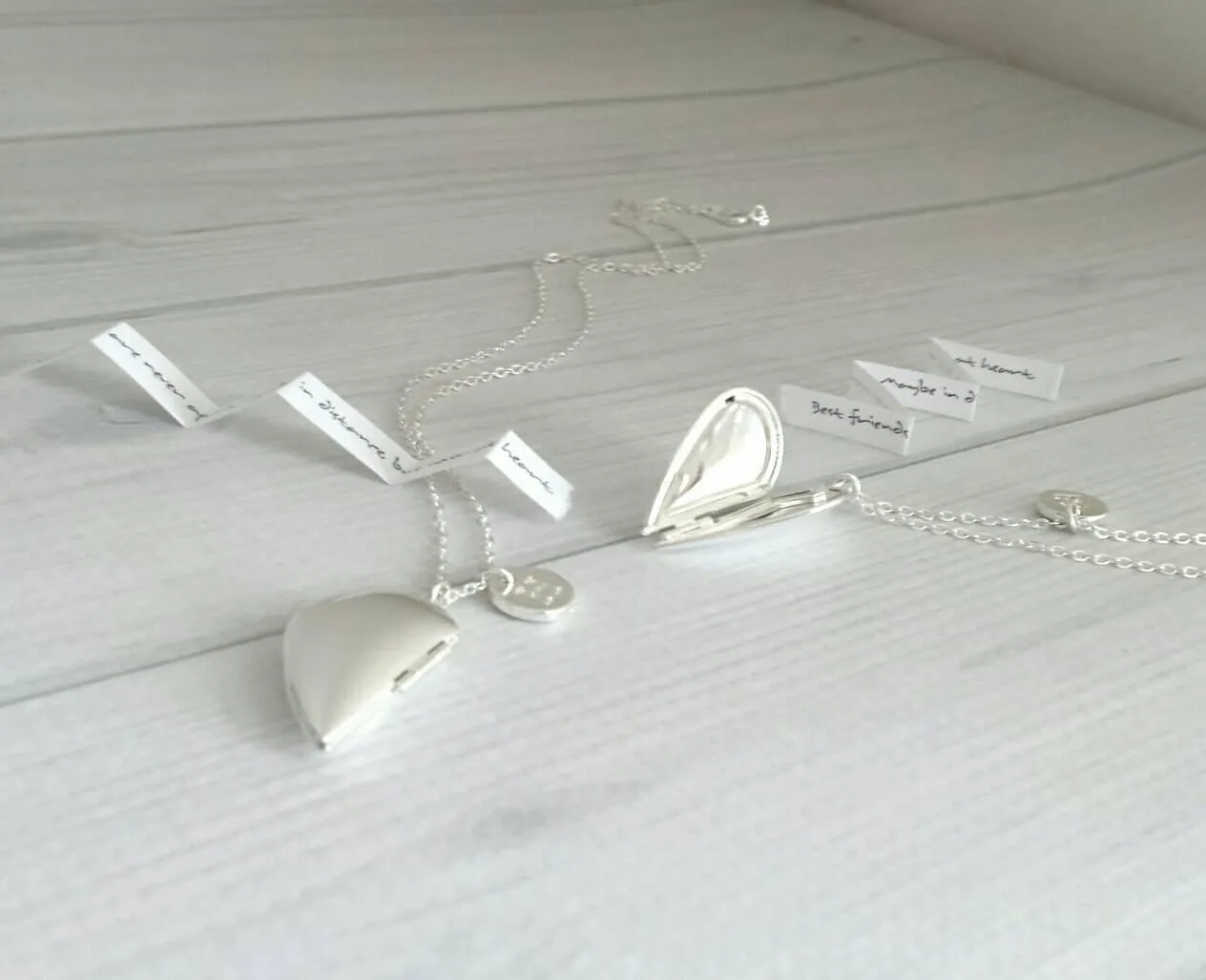 Best Friend Necklace - silver heart locket/quote saying/silver initial letter monogram charm pendant - love gift sister mother daughter