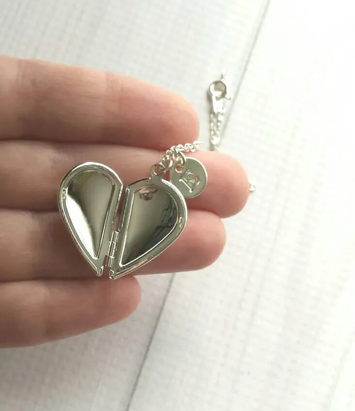 Best Friend Necklace - silver heart locket/quote saying/silver initial letter monogram charm pendant - love gift sister mother daughter