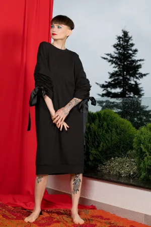 Black Loose Dress, Dark Fashion, Plus Size Clothing, Gathered Sleeves Dress, Avant Garde Clothing, Winter Dress, Gothic Dress, Oversize