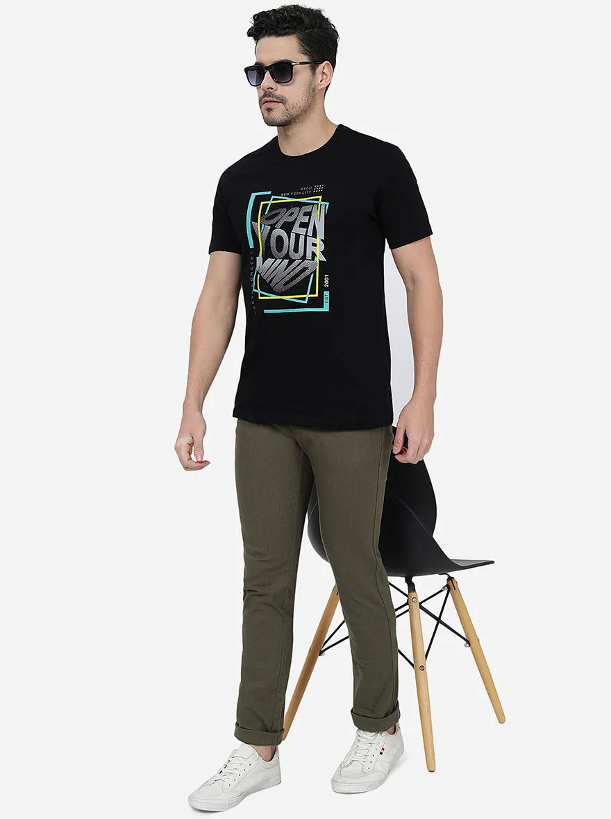 Black Printed Slim Fit T-Shirt | Greenfibre