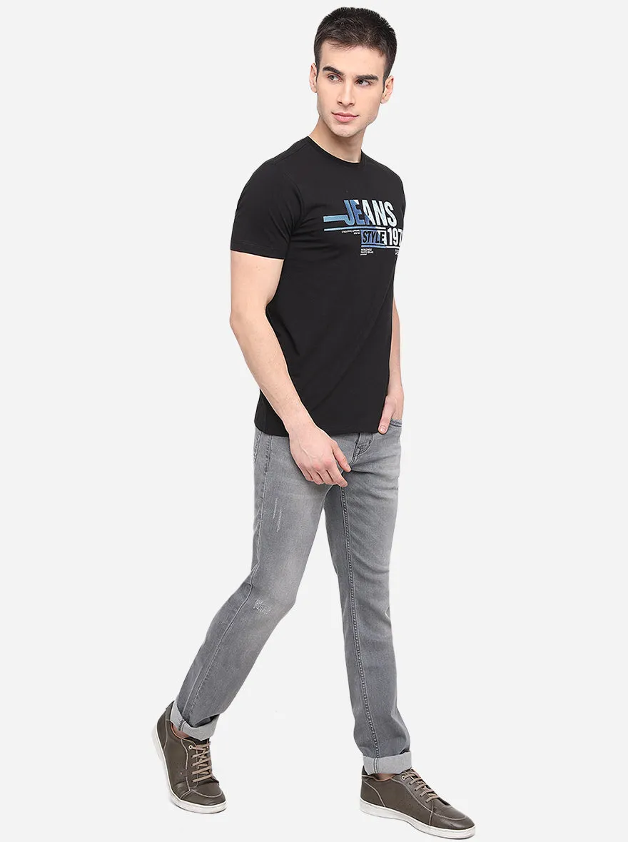 Black Printed Slim Fit T-Shirt | JadeBlue