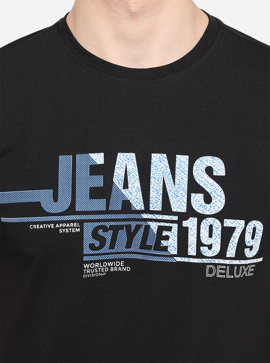 Black Printed Slim Fit T-Shirt | JadeBlue