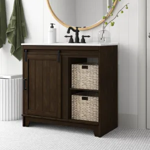Braylen Sliding Barn Door 36" Single Bathroom Vanity Set Sand & Stable™ Base Finish: Saw Cut Espresso