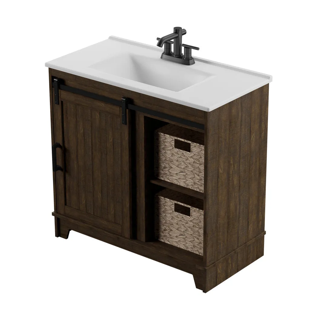 Braylen Sliding Barn Door 36" Single Bathroom Vanity Set Sand & Stable™ Base Finish: Saw Cut Espresso
