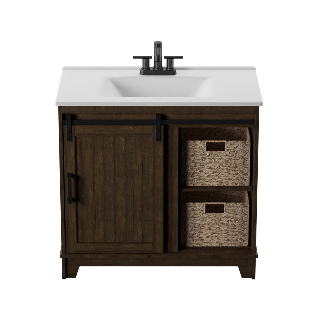 Braylen Sliding Barn Door 36" Single Bathroom Vanity Set Sand & Stable™ Base Finish: Saw Cut Espresso