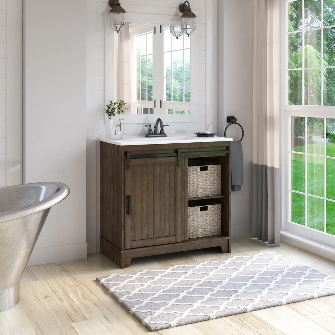 Braylen Sliding Barn Door 36" Single Bathroom Vanity Set Sand & Stable™ Base Finish: Saw Cut Espresso