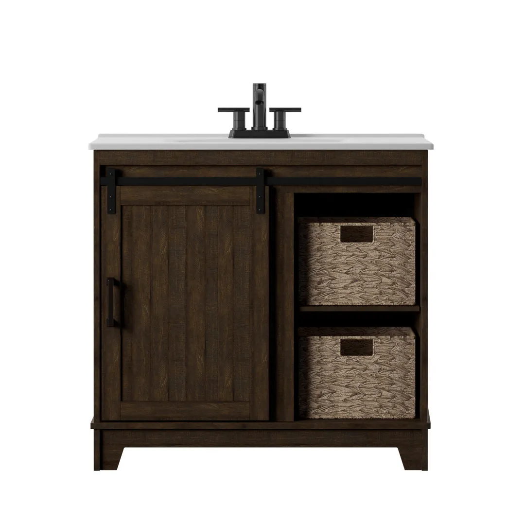 Braylen Sliding Barn Door 36" Single Bathroom Vanity Set Sand & Stable™ Base Finish: Saw Cut Espresso