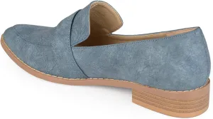 Brinley Co. Womens Faux Leather Almond Toe Classic Loafers Blue, 6.5 Regular US