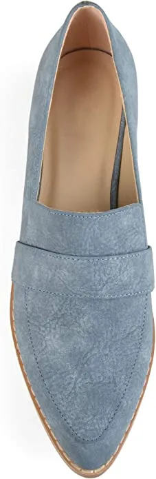 Brinley Co. Womens Faux Leather Almond Toe Classic Loafers Blue, 6.5 Regular US