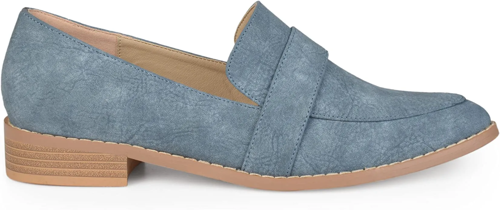 Brinley Co. Womens Faux Leather Almond Toe Classic Loafers Blue, 6.5 Regular US