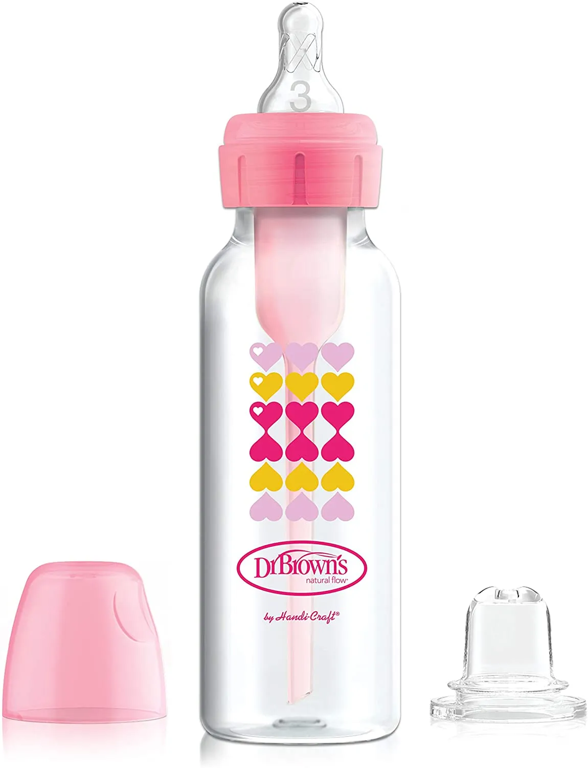 [Bundle of 2] Dr Brown's 8 oz/250 ml PP Narrow-Neck "Options " Transition Bottle W/ Sippy Spout - Pink (1-Pack)