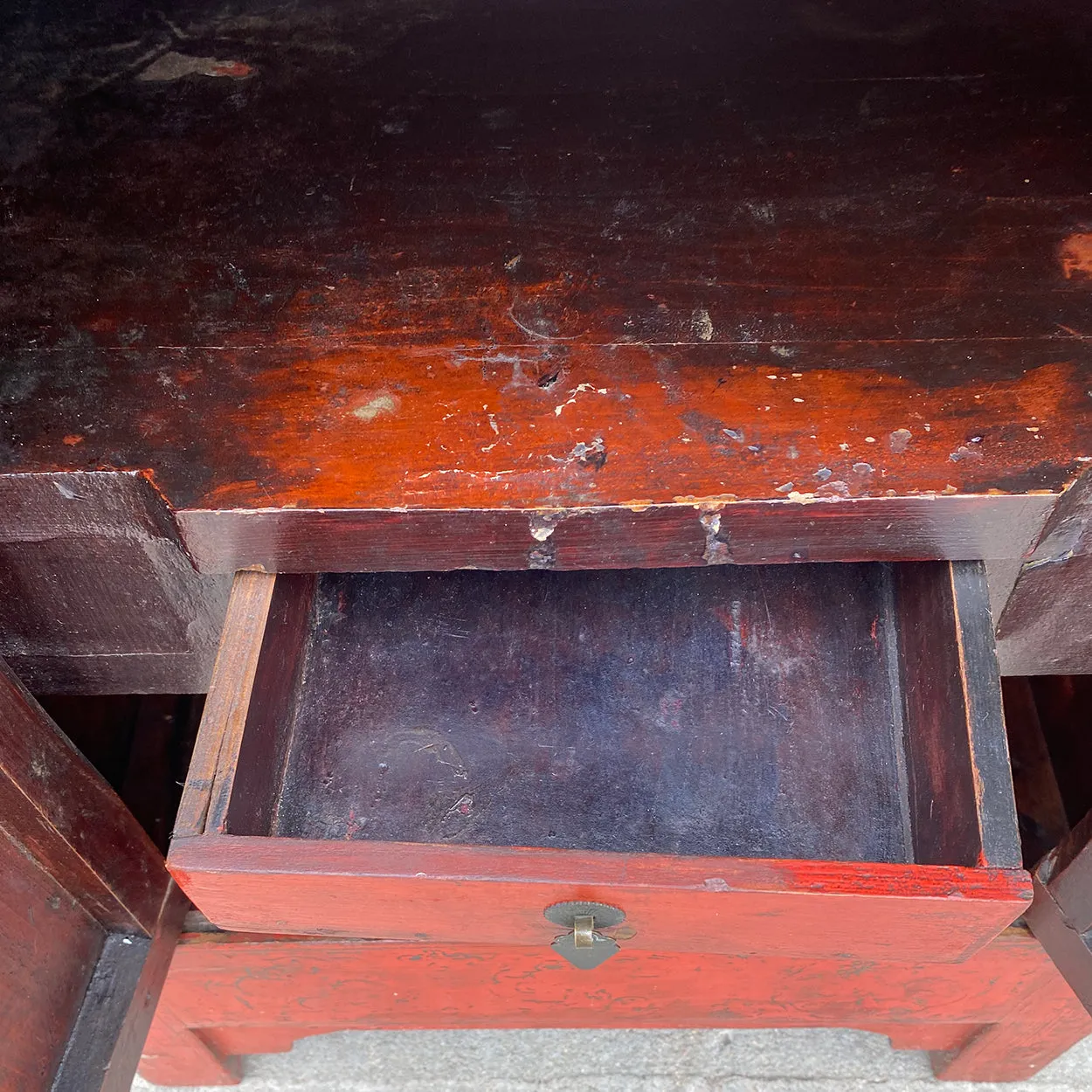 Chinese Qing Red Lacquer Wooden Side Cabinet
