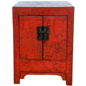Chinese Qing Red Lacquer Wooden Side Cabinet