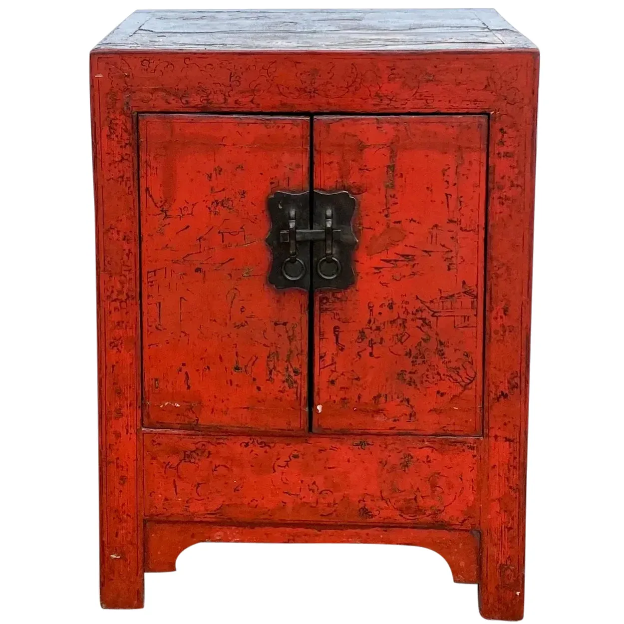 Chinese Qing Red Lacquer Wooden Side Cabinet