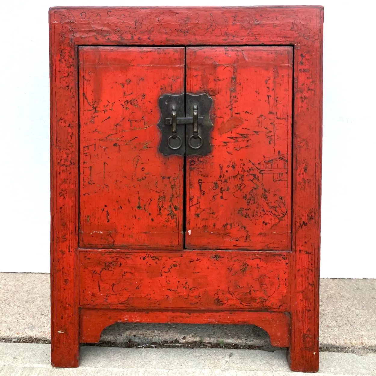 Chinese Qing Red Lacquer Wooden Side Cabinet
