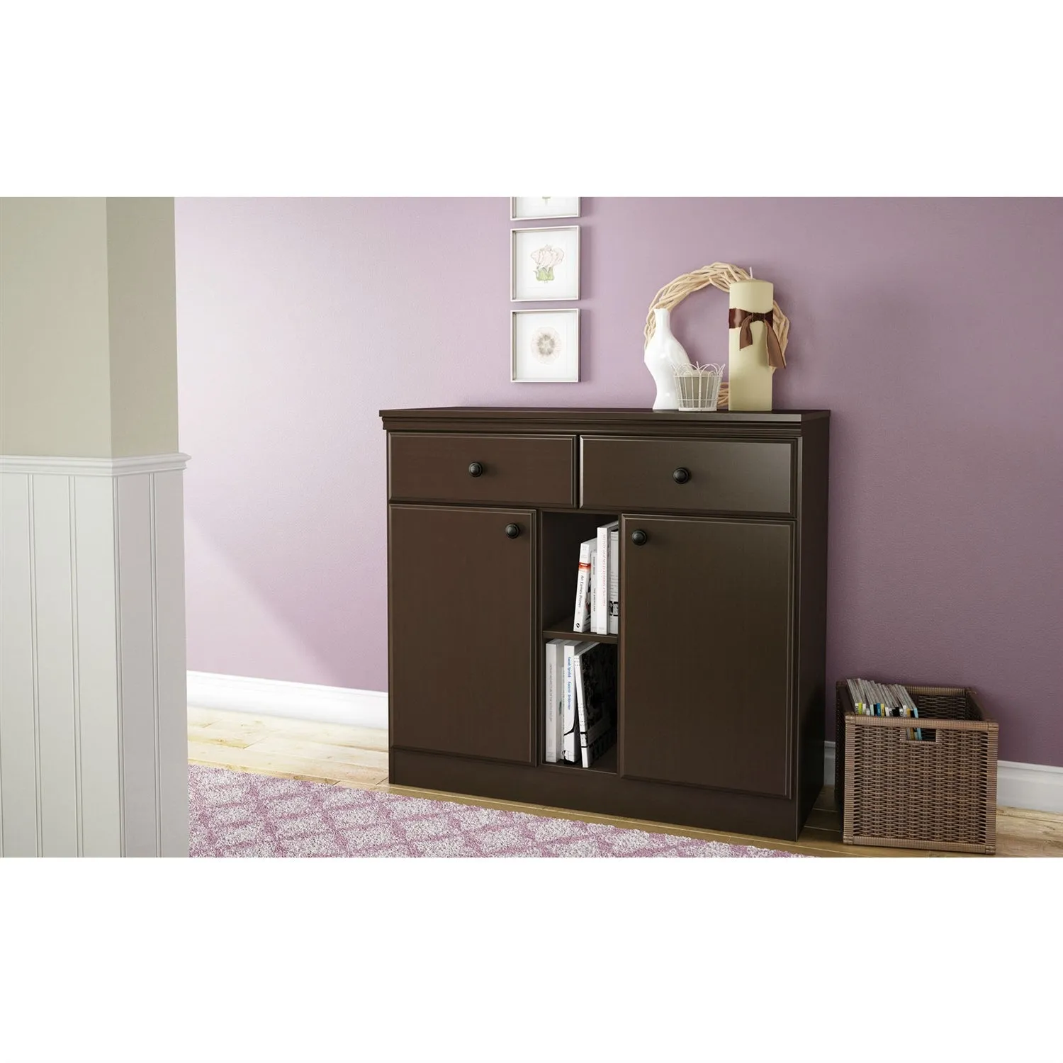 Console Table Sideboard with Storage Drawers in Chocolate