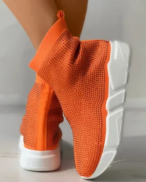 Contrast Paneled Breathable Knit Casual Sneakers