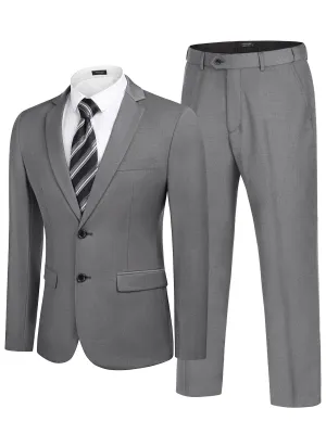 COOFANDY Men's 2 Piece Suits Slim Fit 2 Button Dress Suits Tuxedo Jacket Blazer Suit for Wedding Dinner Prom Grey
