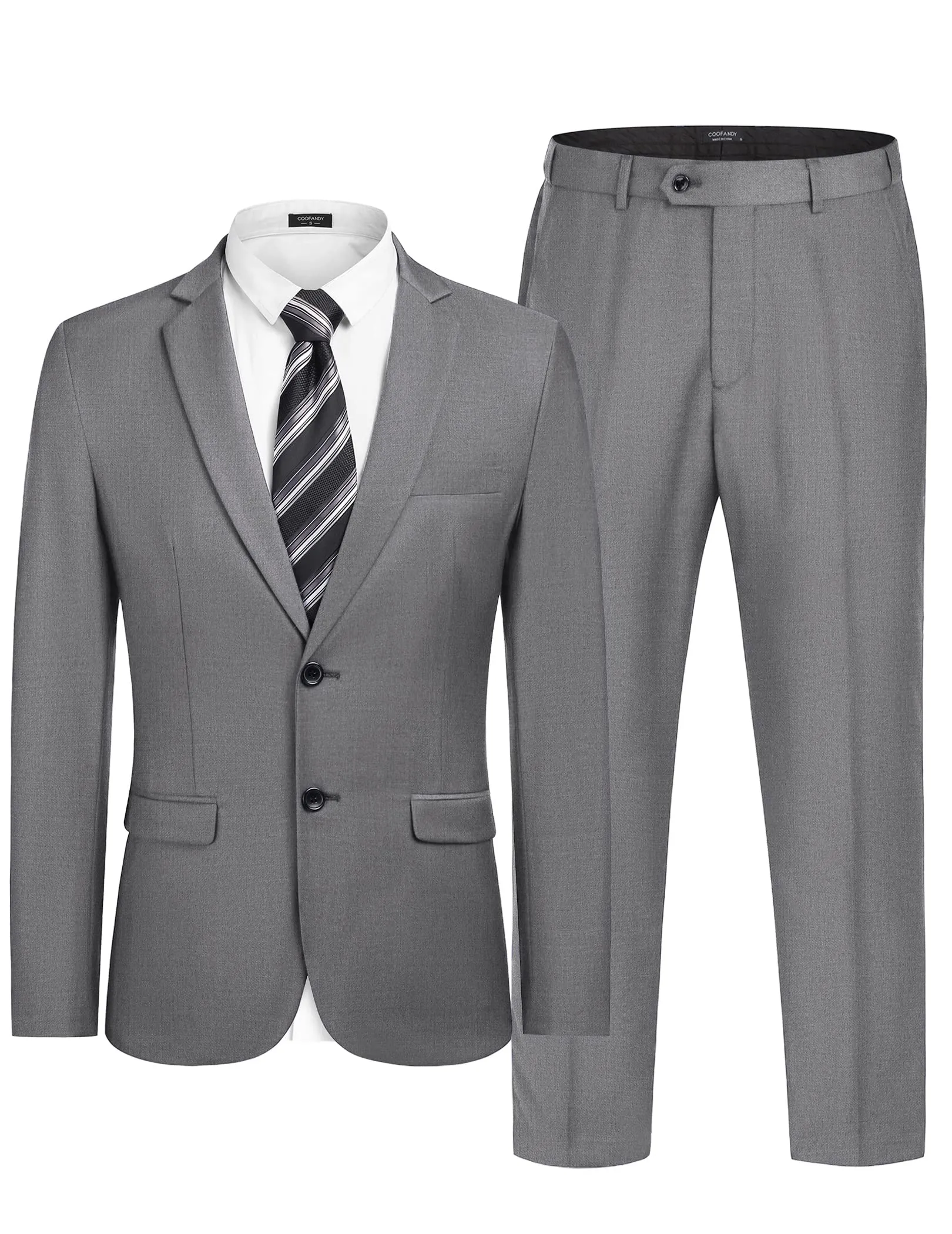 COOFANDY Men's 2 Piece Suits Slim Fit 2 Button Dress Suits Tuxedo Jacket Blazer Suit for Wedding Dinner Prom Grey
