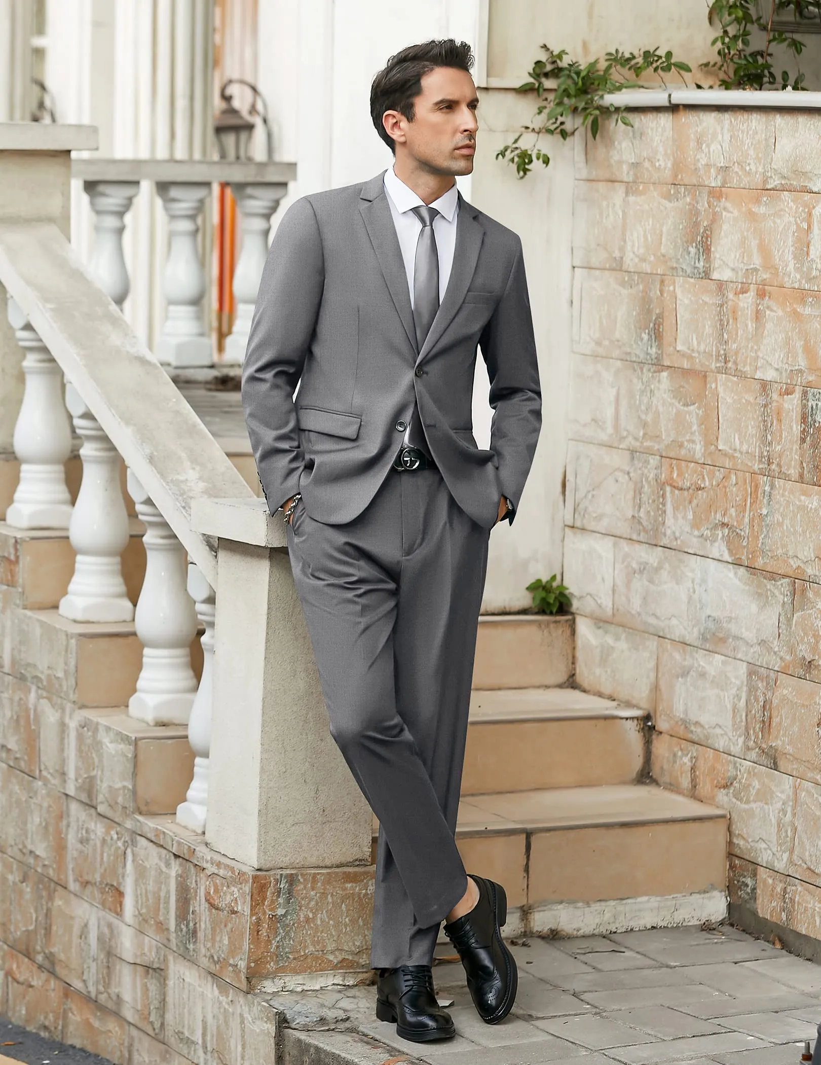 COOFANDY Men's 2 Piece Suits Slim Fit 2 Button Dress Suits Tuxedo Jacket Blazer Suit for Wedding Dinner Prom Grey
