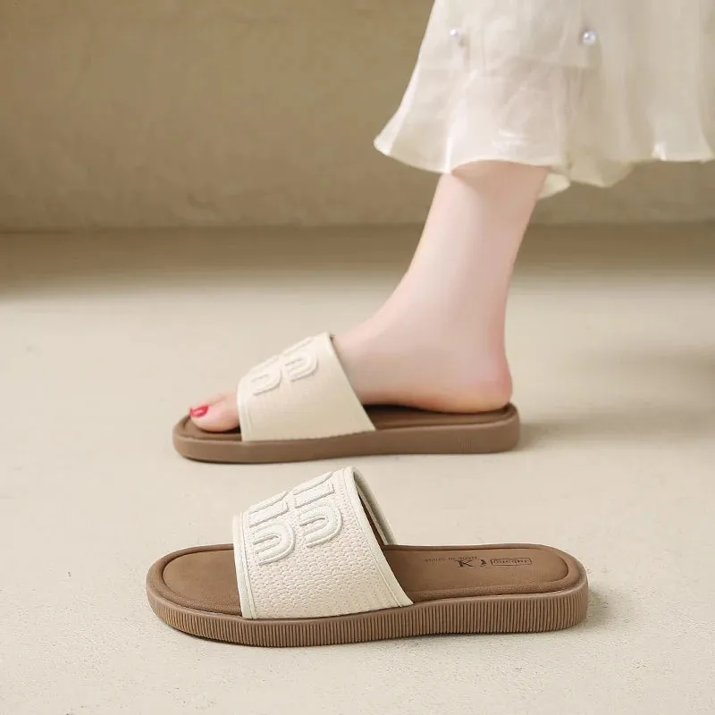CRLAYDK Flat Sandals for Women Walking Summer Letters Designer Comfortable Ladies Slippers Casual Outdoor Beach Dressy Slides