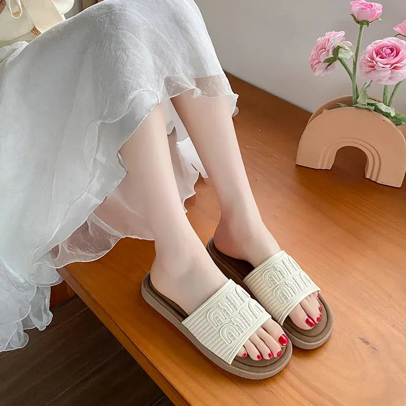 CRLAYDK Flat Sandals for Women Walking Summer Letters Designer Comfortable Ladies Slippers Casual Outdoor Beach Dressy Slides